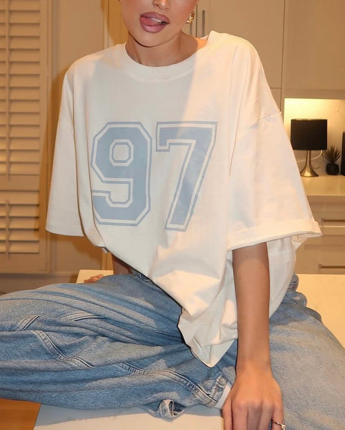 97 Varsity Number Graphic Oversized Tee - White
