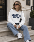 American Dream Varsity Graphic Oversized Sweatshirt - White