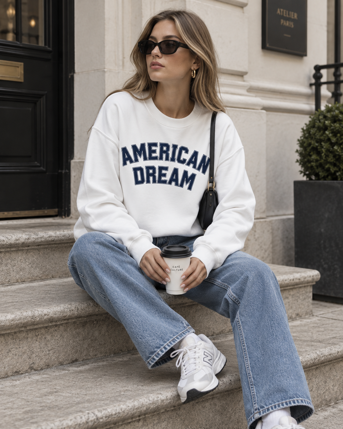 American Dream Varsity Graphic Oversized Sweatshirt - White