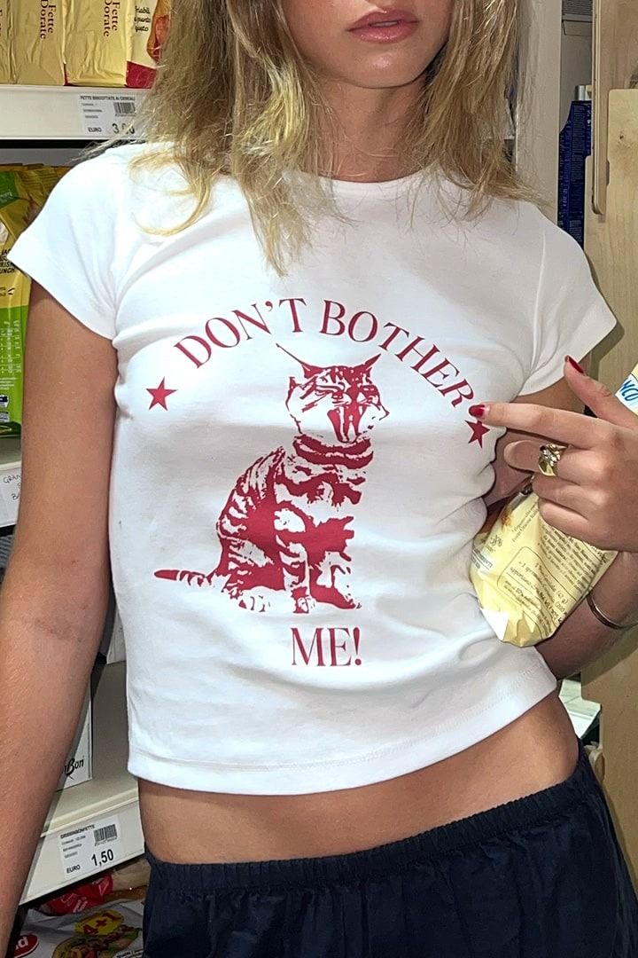 Don't Bother Me Cat Graphic Baby Tee - White