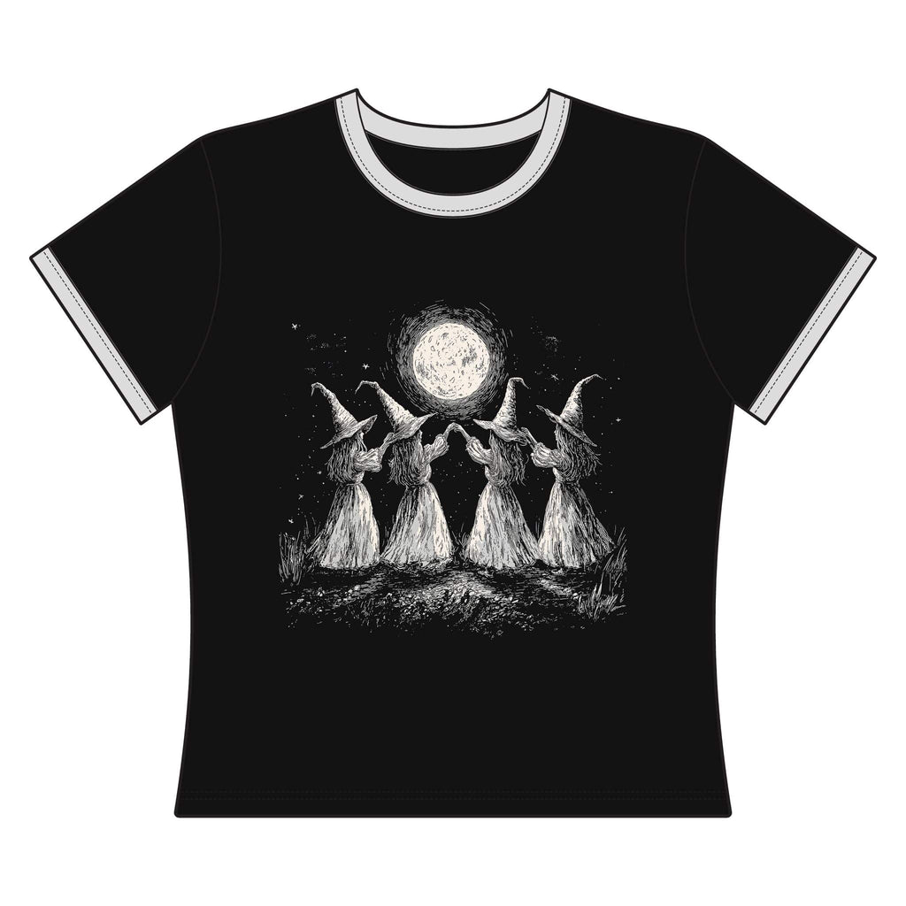 Witches Moon Dance Ringer Crop Baby Tee