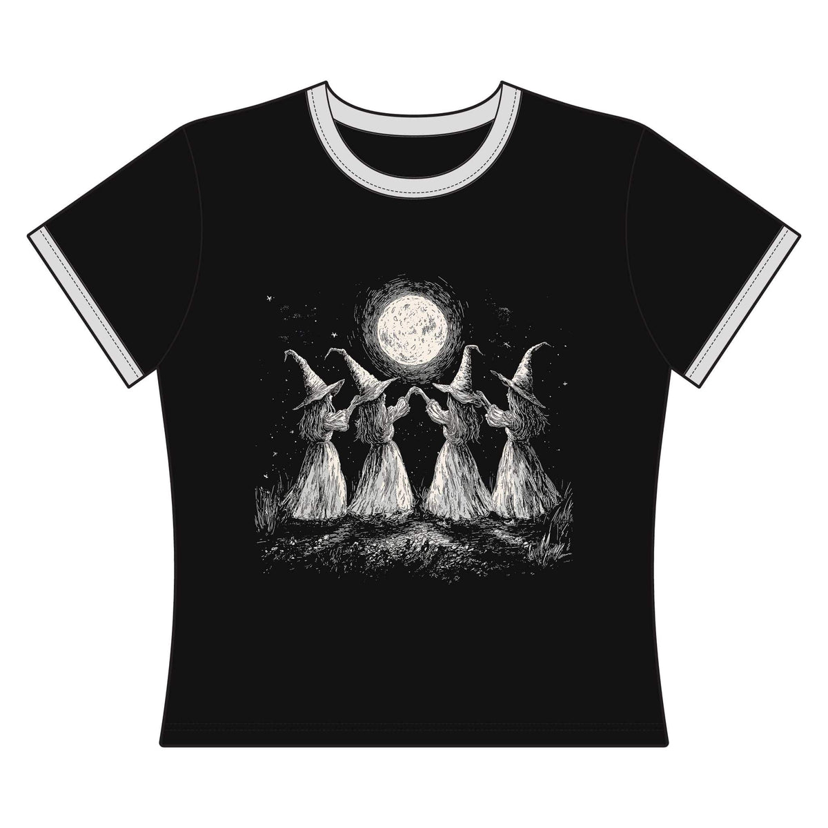 Witches Moon Dance Ringer Crop Baby Tee