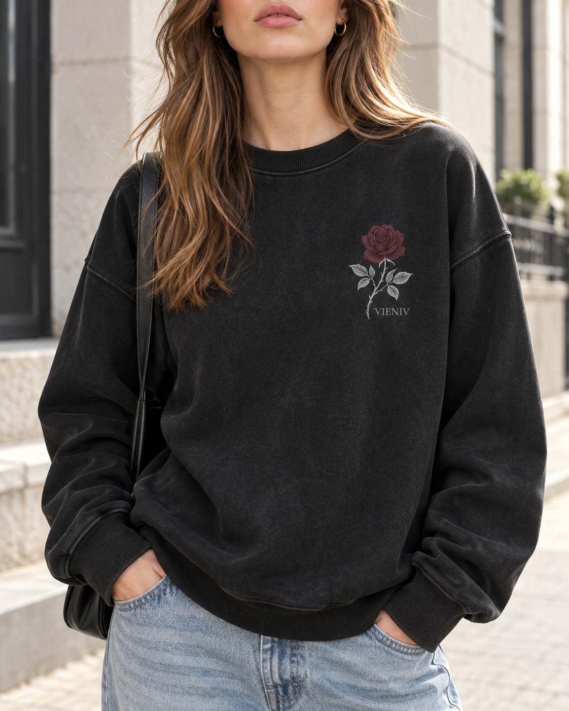 Midnight Rose Botanical Graphic Oversized Sweatshirt