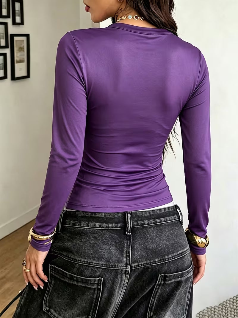 Purple Racing Graphic Long-Sleeve Cotton Crop Top