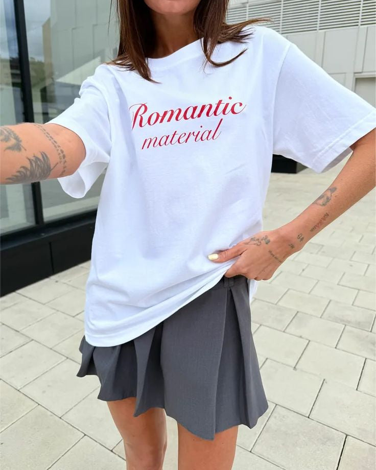 Romantic Material Script Oversized Tee - Street Style 2