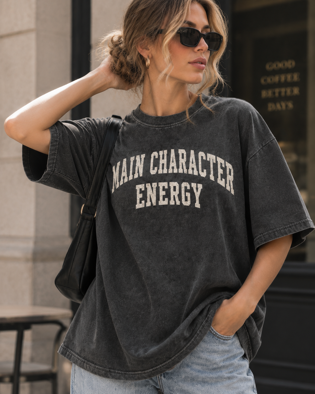 Main Character Energy Varsity Graphic Oversized Tee