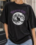 Haunted Girl Moon Cat Graphic Oversized Tee