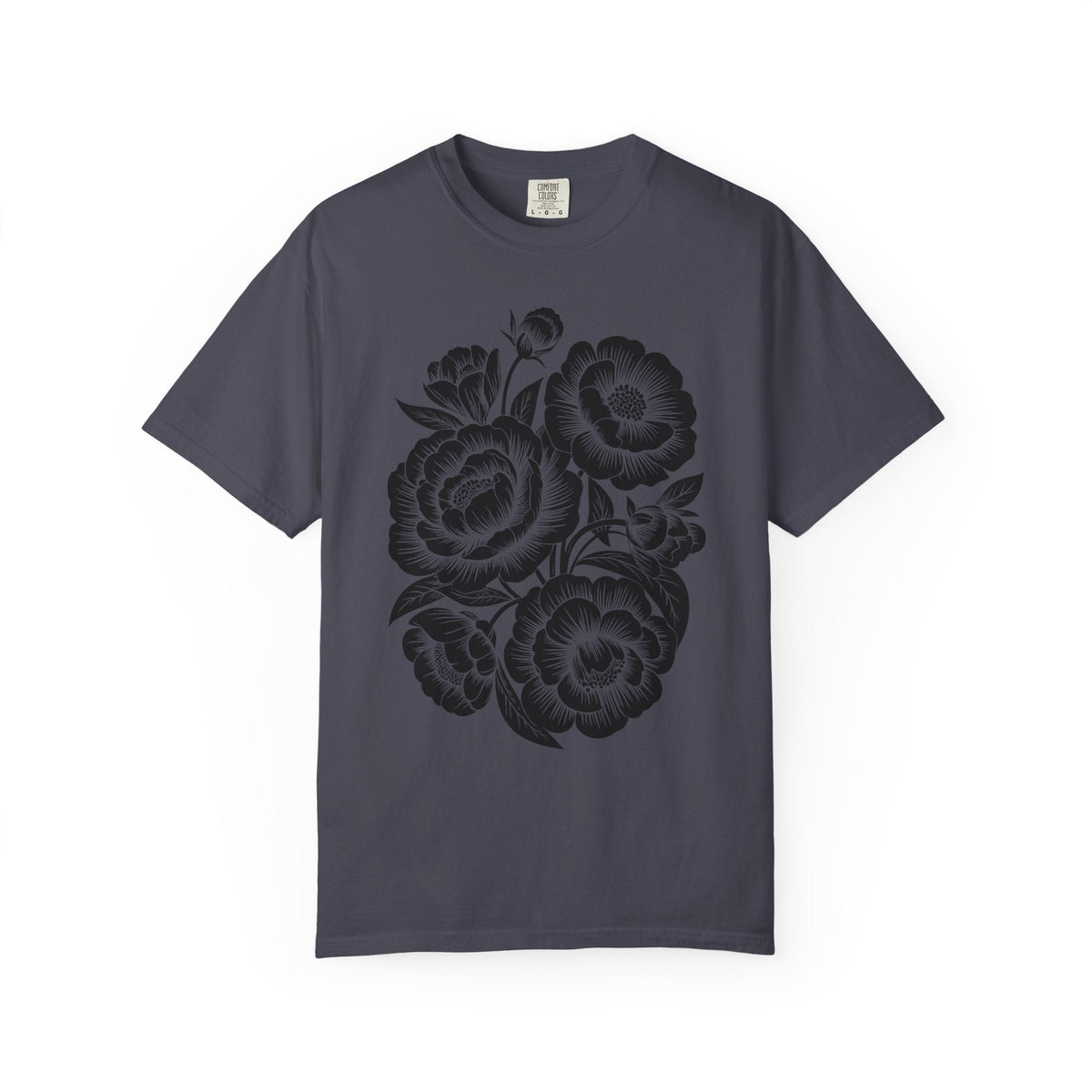 Linocut Peonies Flower Oversized T-Shirt