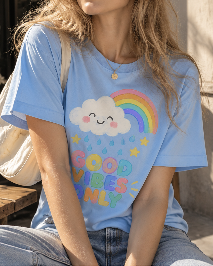 Good Vibes Only Rainbow Cloud Graphic Tee