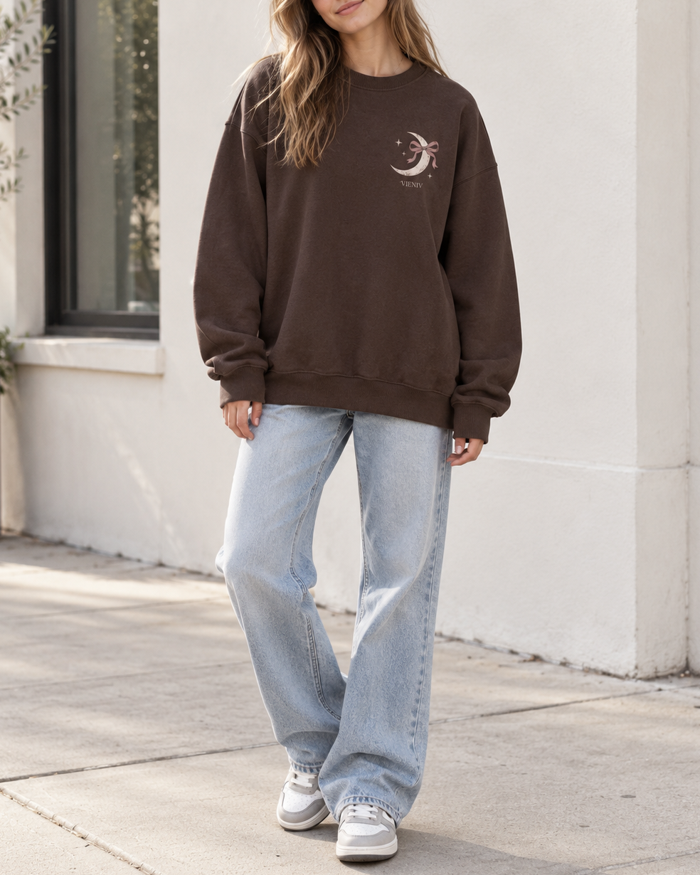 Midnight Romance Moon & Bow Graphic Oversized Sweatshirt