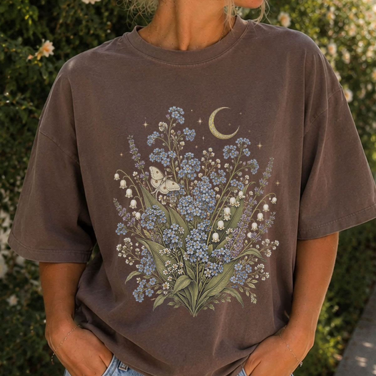 Moonlit Forget Me Not Oversized T-Shirt
