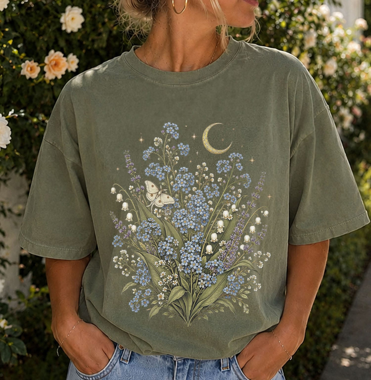 Moonlit Forget Me Not Oversized T-Shirt