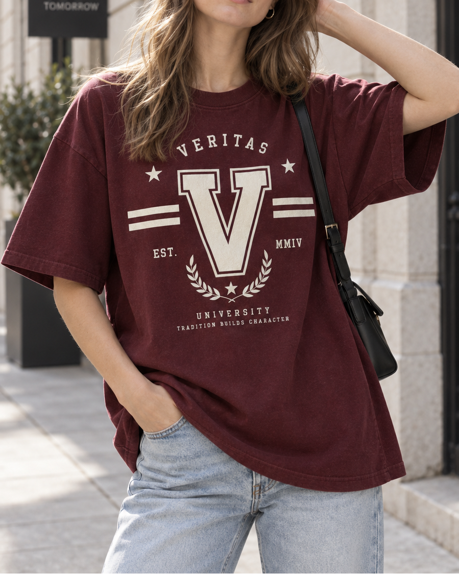 Veritas University Crest Graphic Oversized Tee