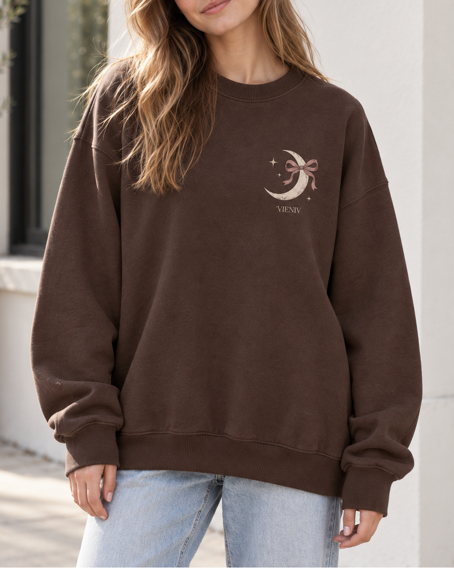 Midnight Romance Moon & Bow Graphic Oversized Sweatshirt