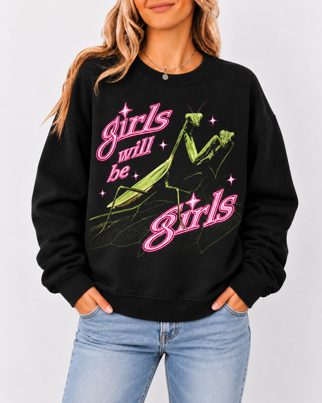 Girls Will Be Girls Mantis Graphic Oversized Sweatshirt