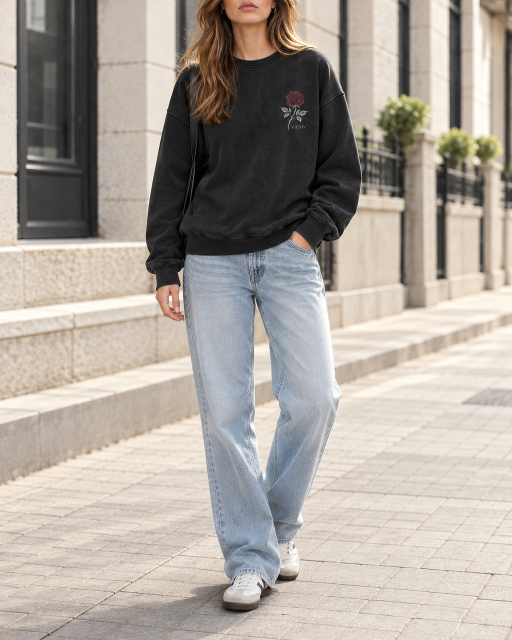 Midnight Rose Botanical Graphic Oversized Sweatshirt