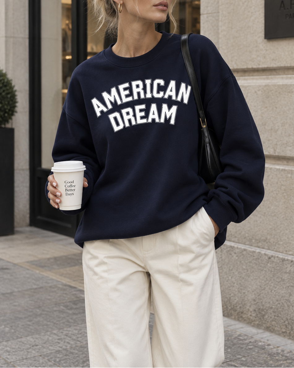 American Dream Varsity Graphic Oversized Sweatshirt - Navy