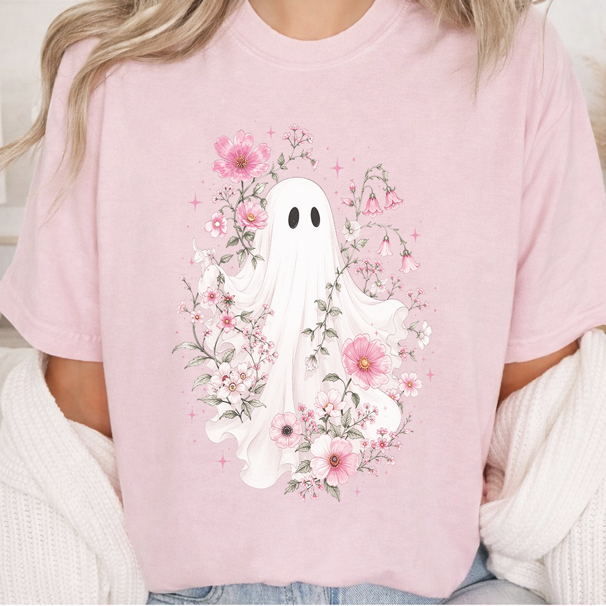 Haunted Pink Flower Garden Oversized T-Shirt
