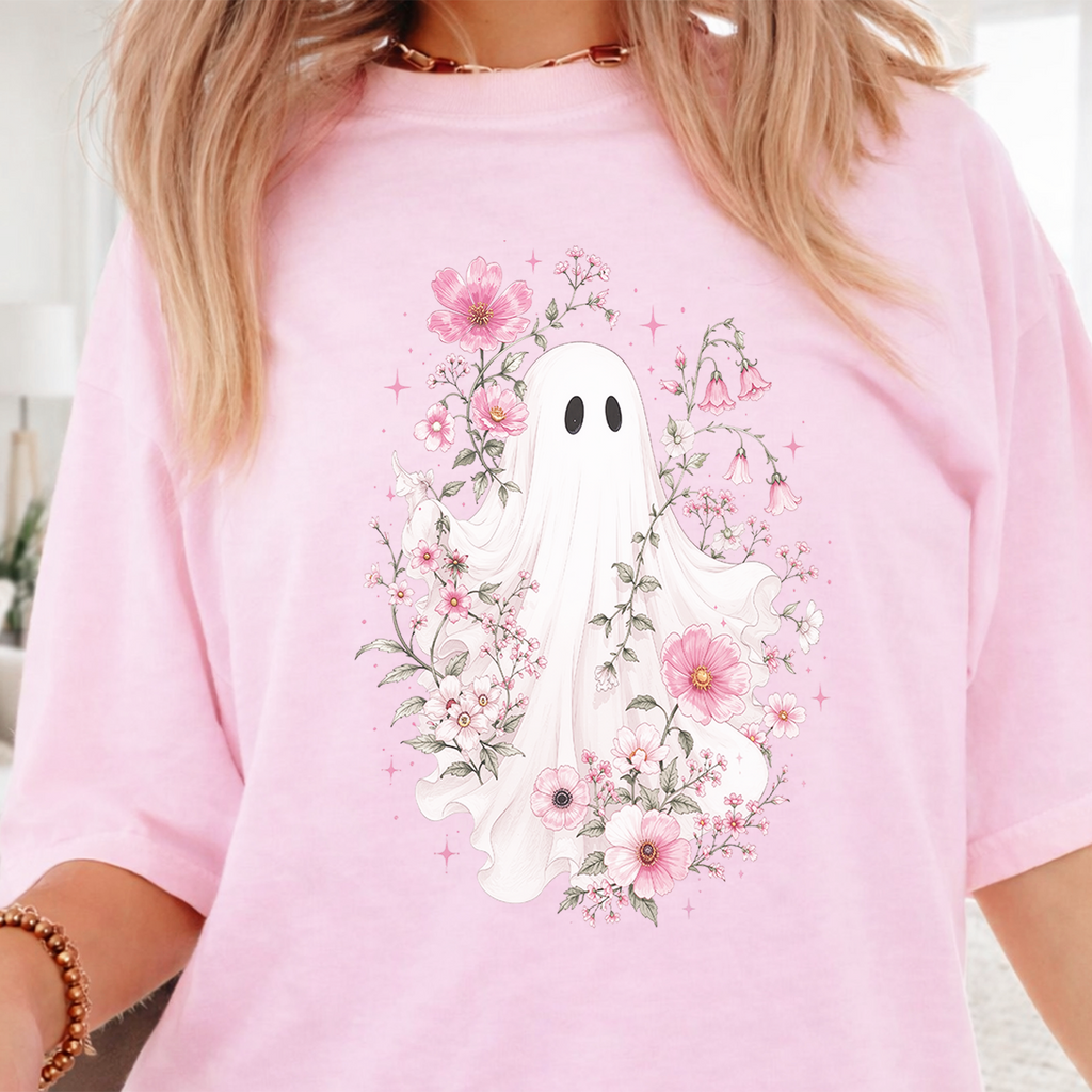 Haunted Pink Flower Garden Oversized T-Shirt