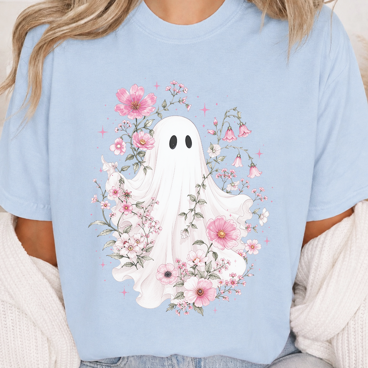 Haunted Pink Flower Garden Oversized T-Shirt