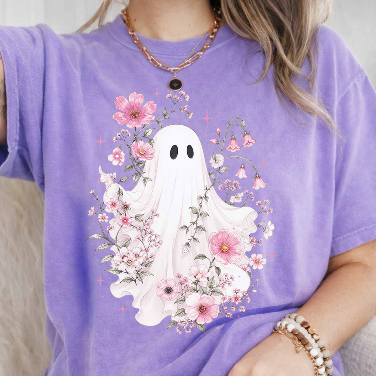 Haunted Pink Flower Garden Oversized T-Shirt