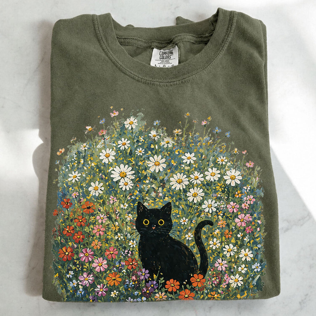 Black Cat Wildflower Oversized T-Shirt