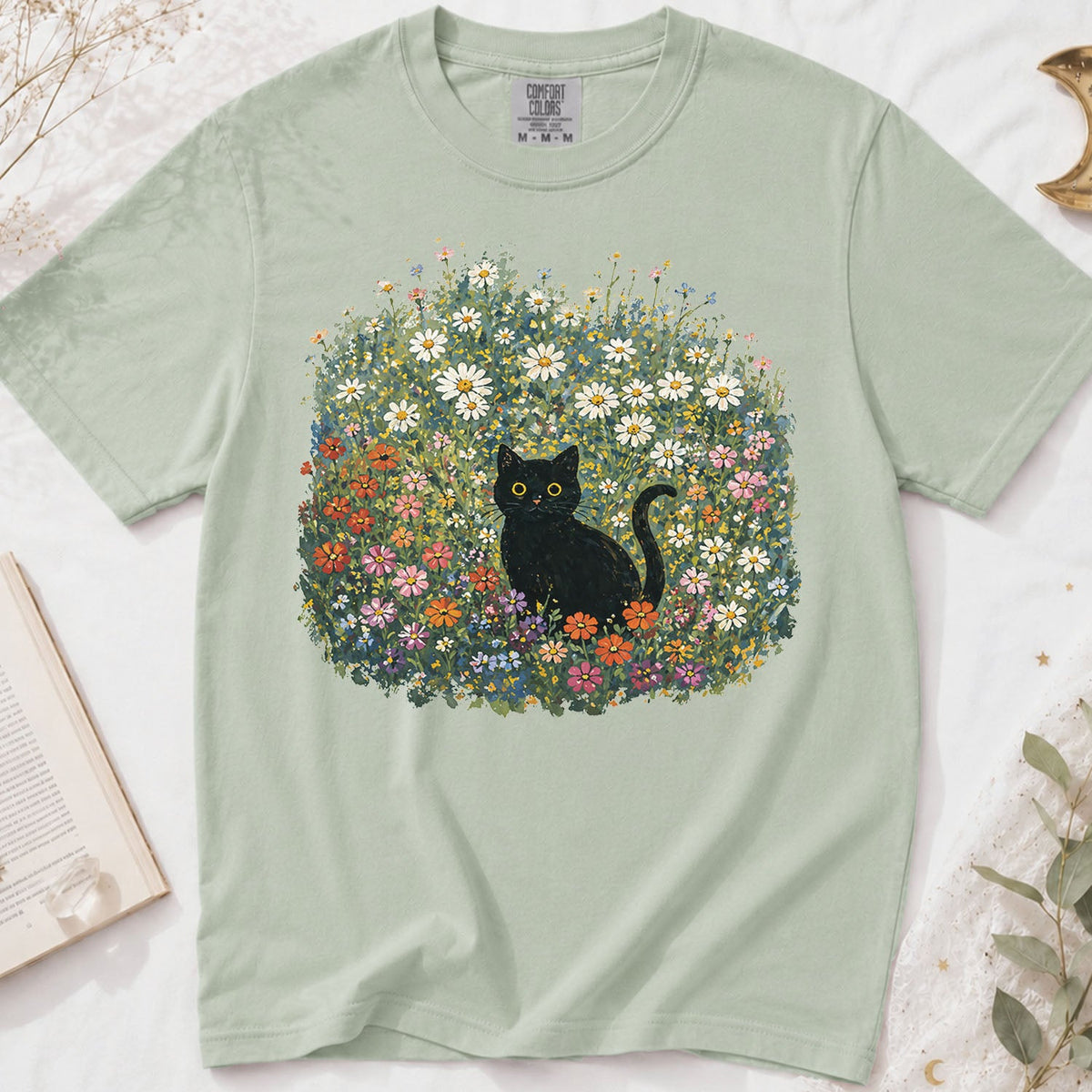 Black Cat Wildflower Oversized T-Shirt