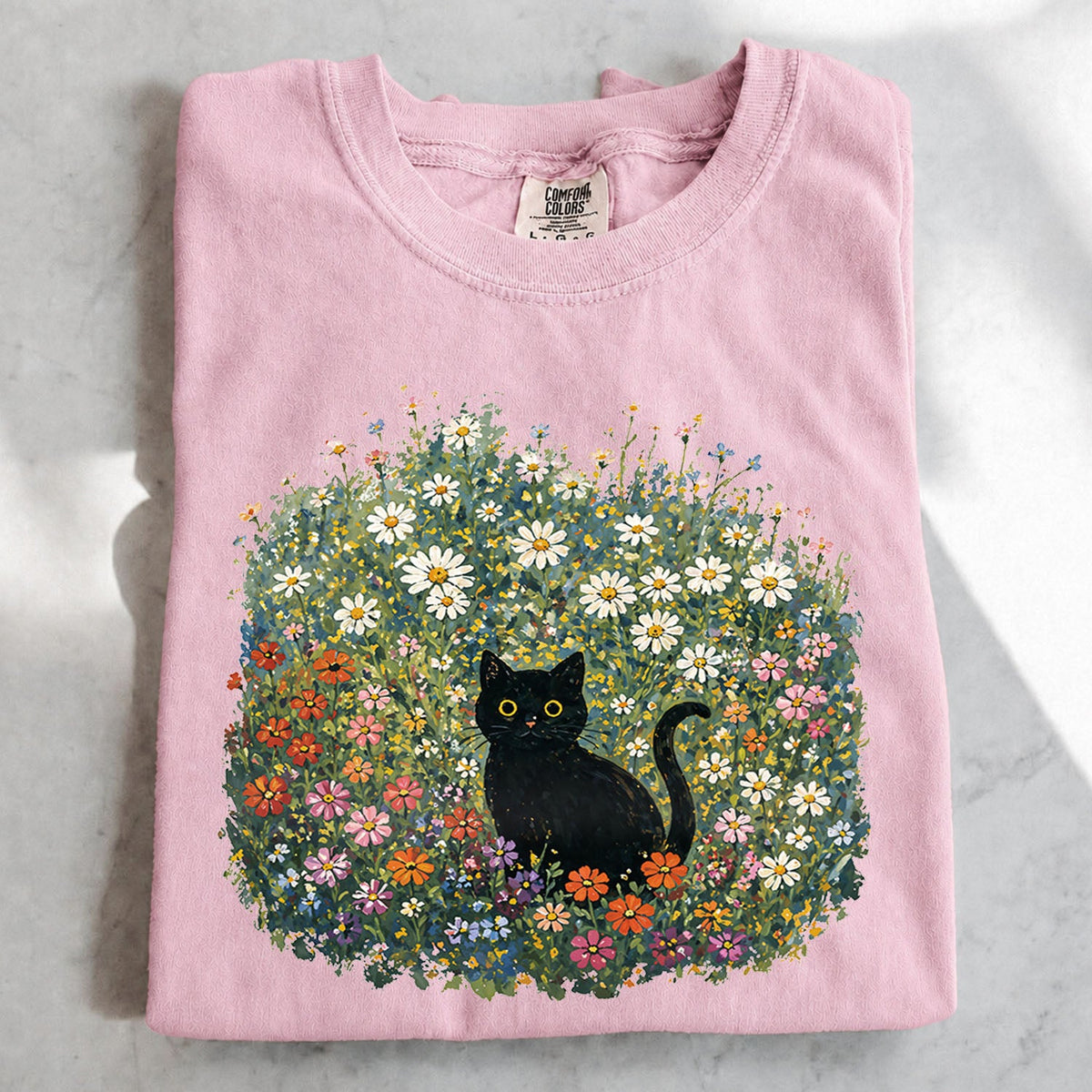 Black Cat Wildflower Oversized T-Shirt