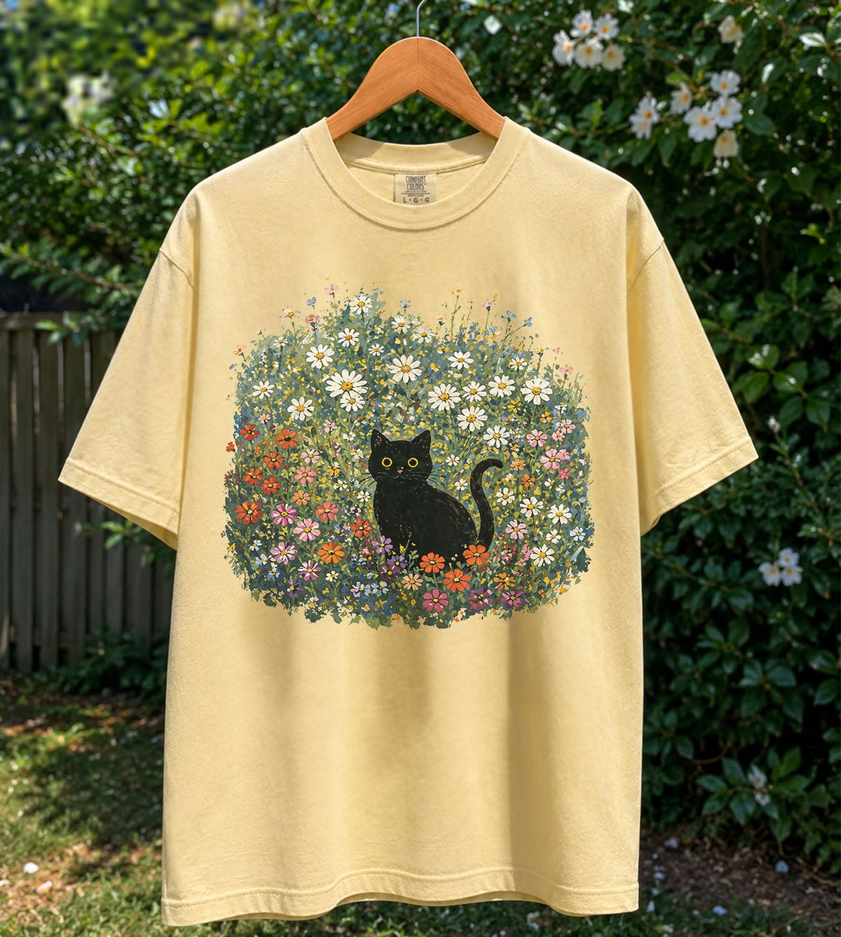 Black Cat Wildflower Oversized T-Shirt