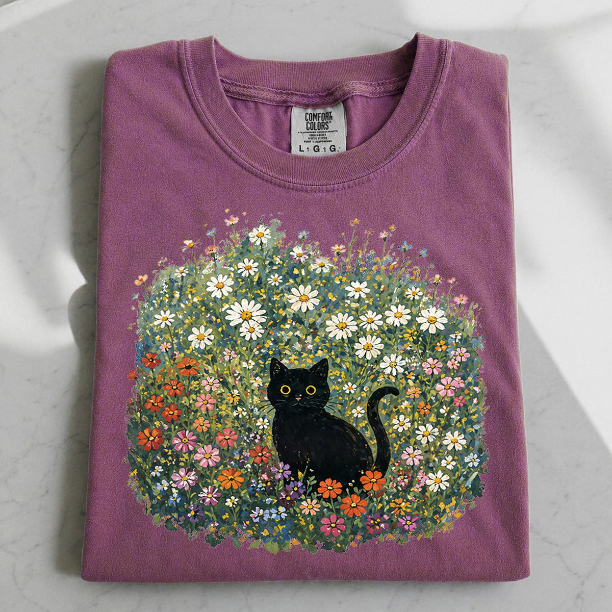 Black Cat Wildflower Oversized T-Shirt