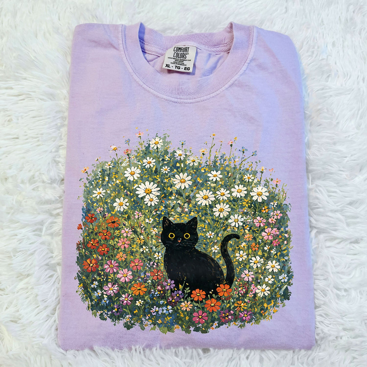 Black Cat Wildflower Oversized T-Shirt