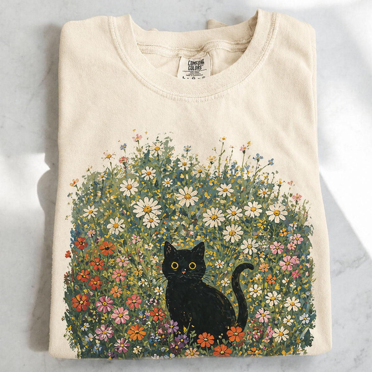 Black Cat Wildflower Oversized T-Shirt