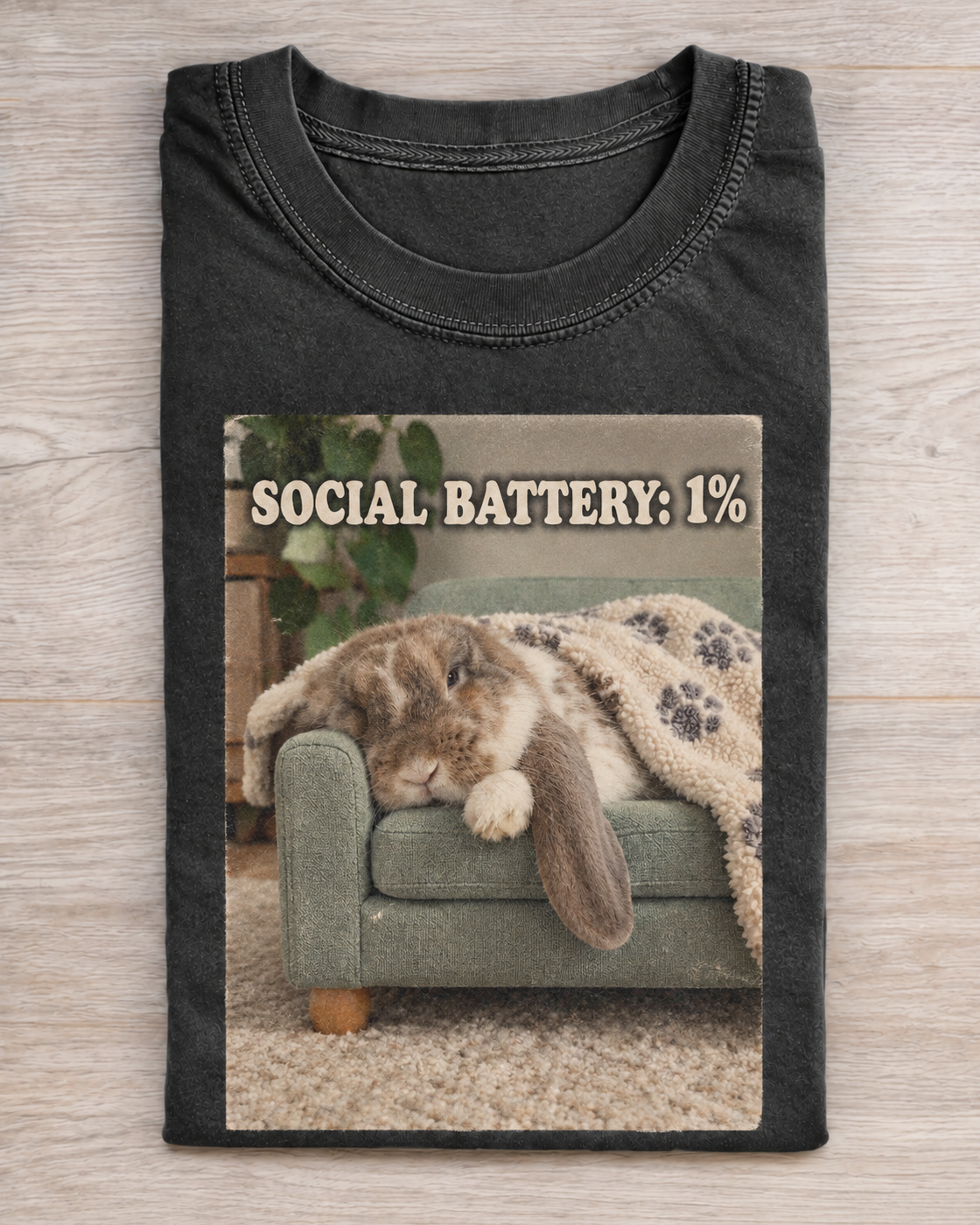 Charcoal Bunny Social Battery Graphic Tee