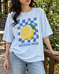 LightBlue Lemon Checkerboard Graphic Tee