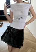 White Alien Off-Shoulder Graphic Baby Tee