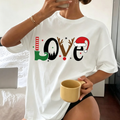 White Christmas Love Elf Reindeer Santa Hat Letter Graphic T-Shirt