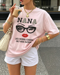 Pink NANA Glasses Lips Awesome Grandma Slogan Crew Neck T-Shirt