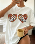 Glitter Skeleton Hands Heart Oversized Cotton Tee