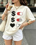 Money And Heart Switch Graphic Oversized Cotton Tee