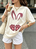 Leopard Bunny Ear And Paw Graphic Cotton Tee