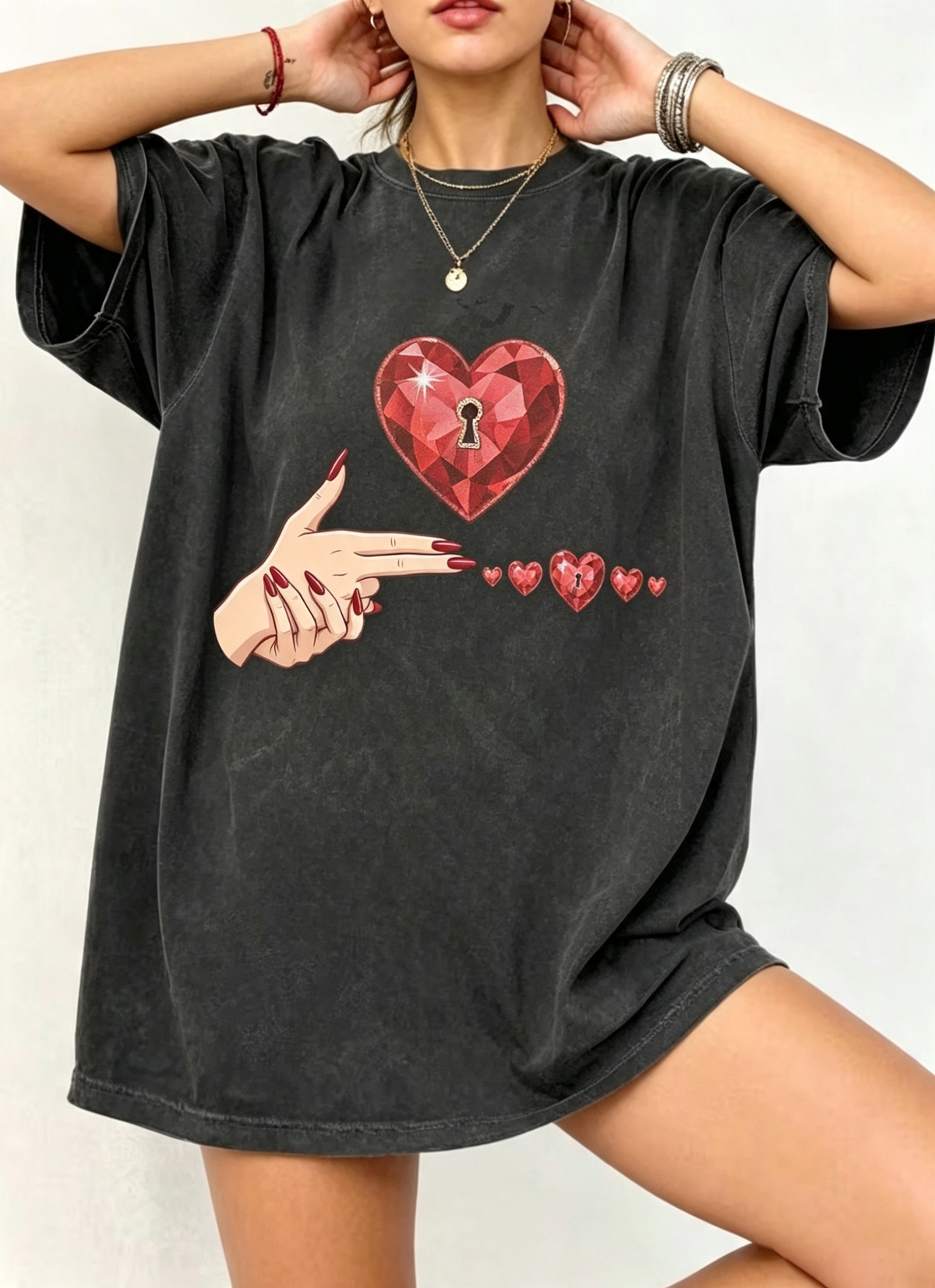 Heart Lock And Key Graphic Oversized Cotton Tee