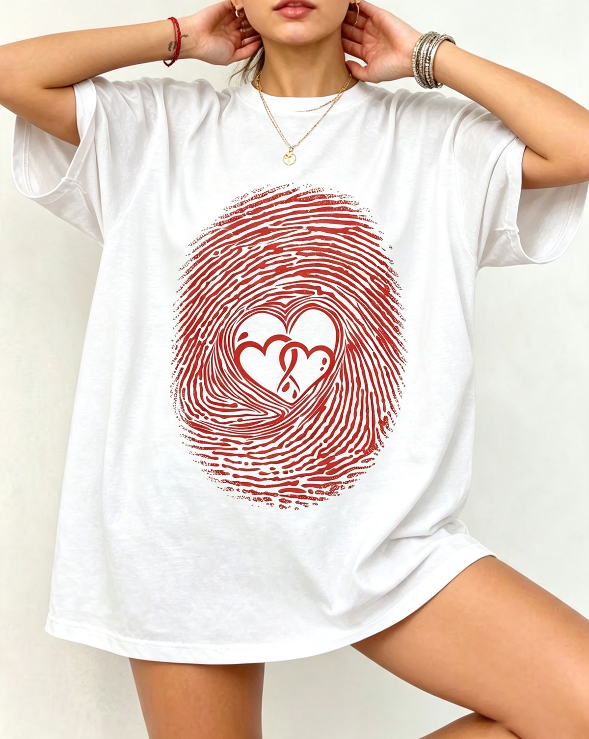 Heart Fingerprint Graphic Oversized Cotton Tee