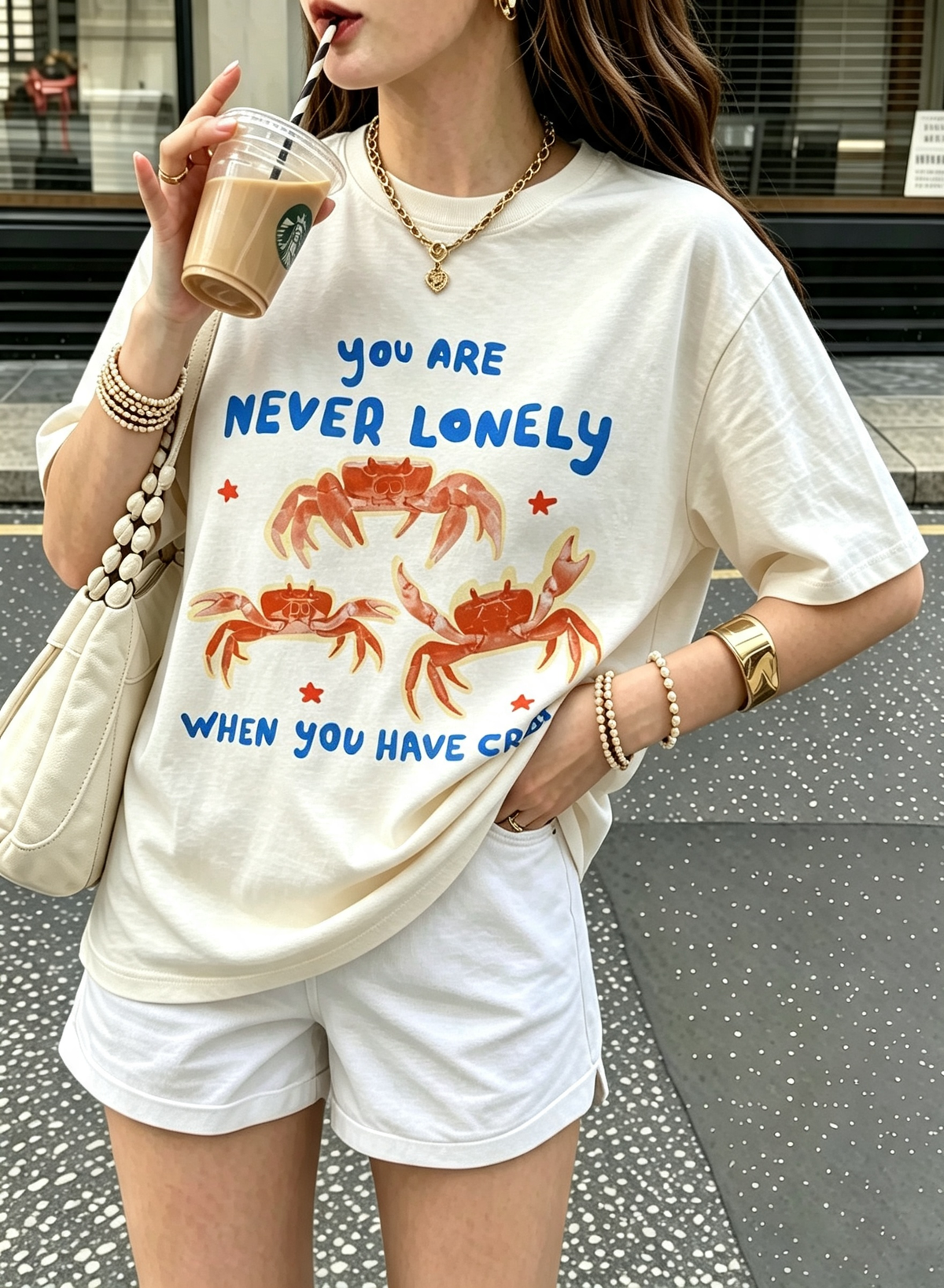 Never Lonely Crabs Oversized Graphic Cotton Tee