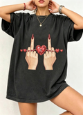 Heart Lock Middle Finger Oversized Cotton Tee