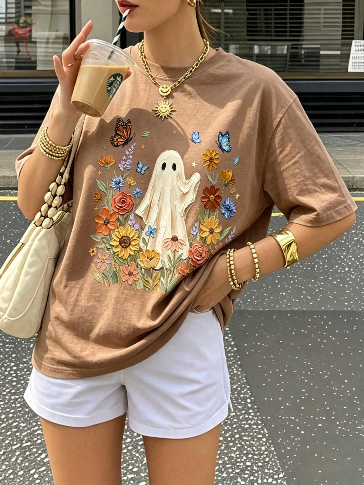 Floral Ghost Oversized Graphic Cotton Tee
