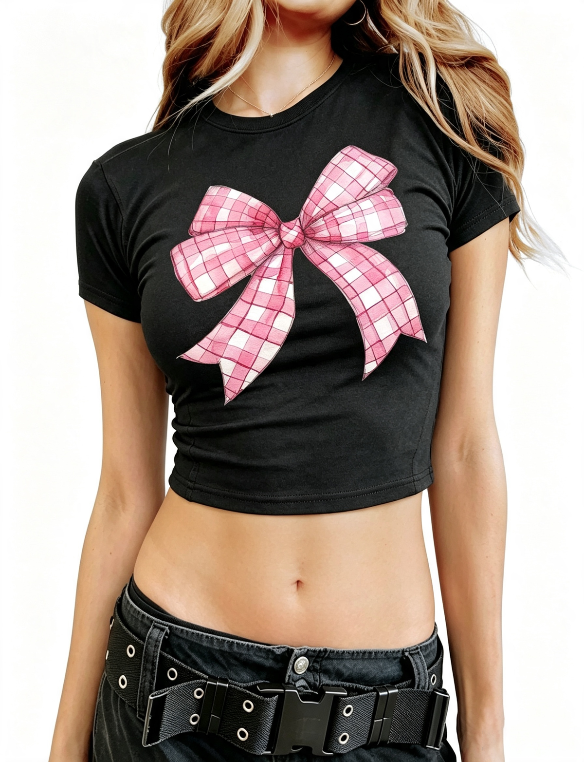 Pink Gingham Bow Cotton Baby Tee