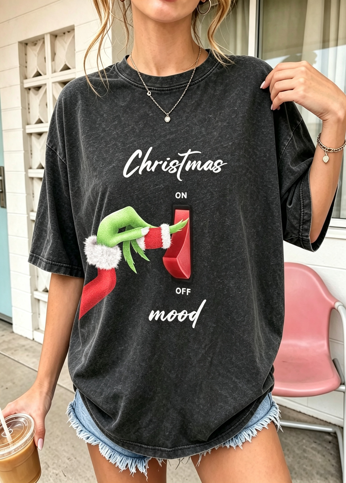 Grinch Christmas Mood Oversized Cotton Tee