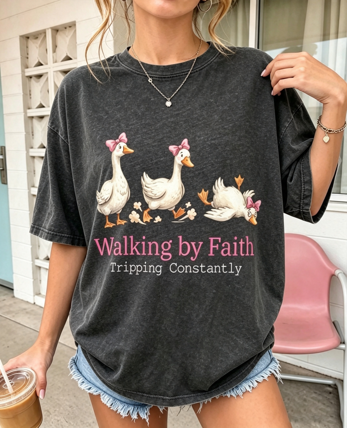 Walking By Faith Tripping Geese Oversized Cotton Tee