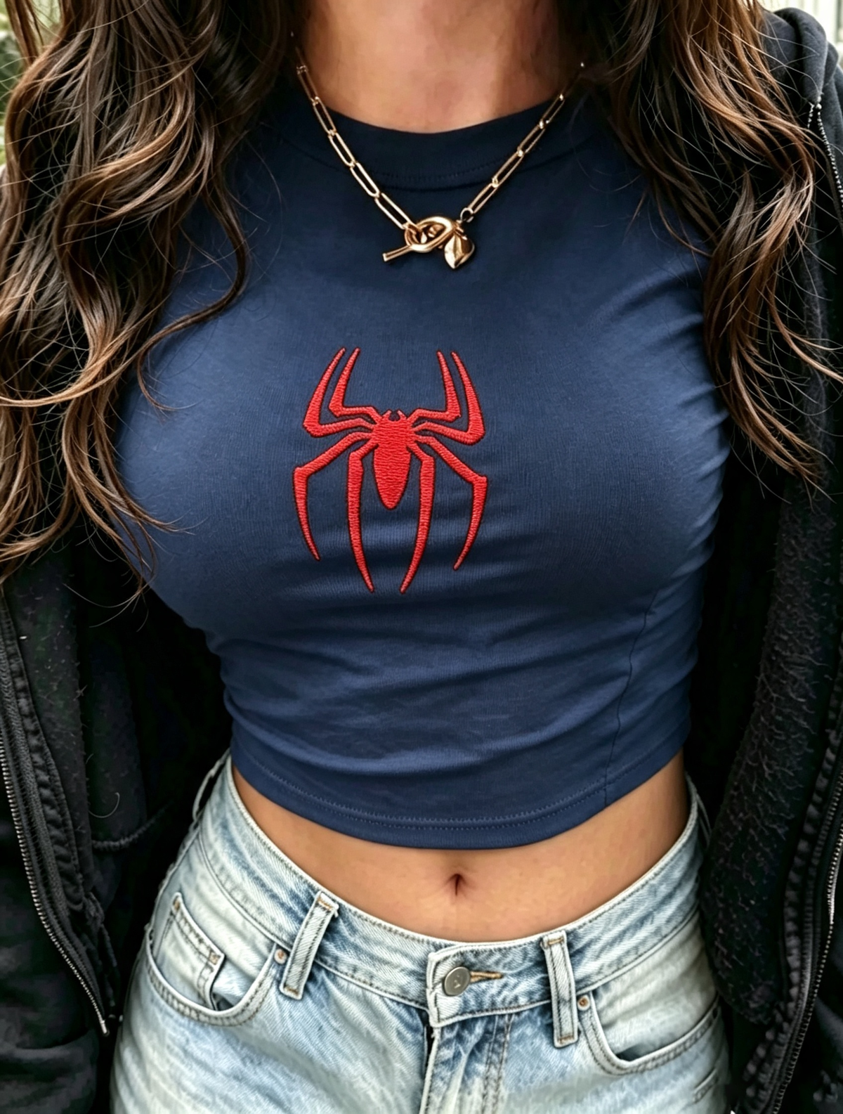 Red Spider Embroidered Cotton Baby Tee