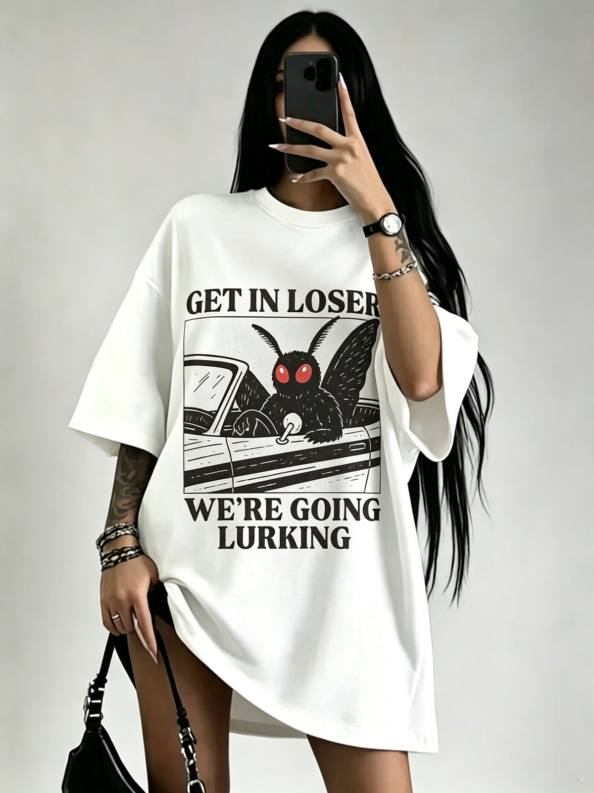 Mothman Get In Loser Graphic Oversized Cotton Tee